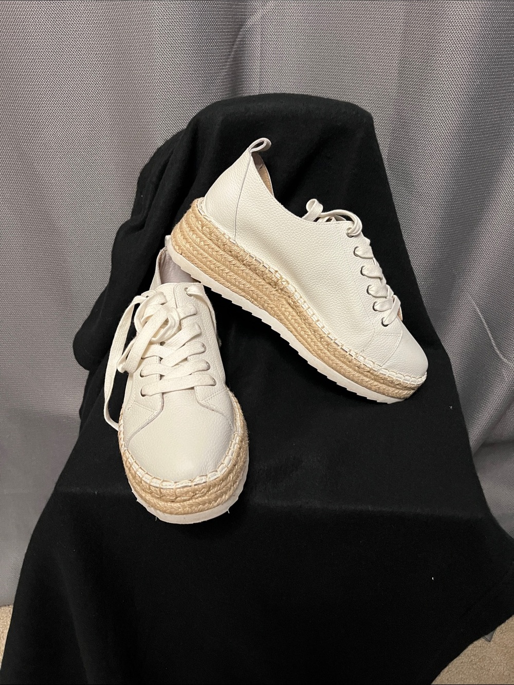ANTONIO MELANI Cream Lace-Up Espadrille Platform Sneakers